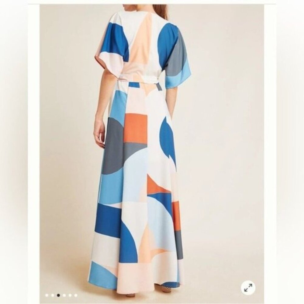 Hutch Anthropologie Geometric Gemma Wrap Maxi Dress X- Small XS Blue Orange - Picture 3 of 4